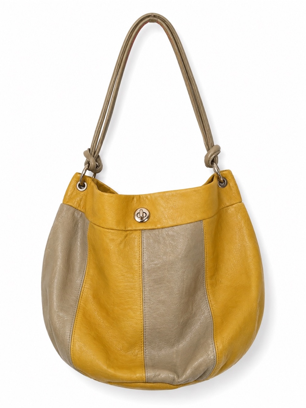 Maurizio Taiuti Yellow and Taupe Two-Panel Leather Shoulder Bag